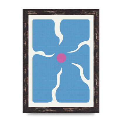 Groovy Abstract Flower Collage Blue Printed Poster - A4 framed