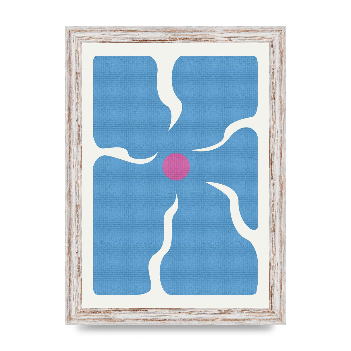 Groovy Abstract Flower Collage Blue Printed Poster - A4 framed
