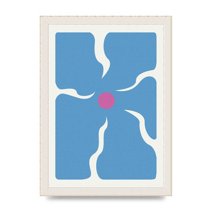 Groovy Abstract Flower Collage Blue Printed Poster - A4 framed