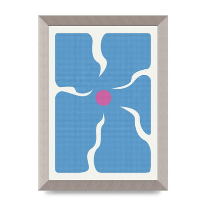 Groovy Abstract Flower Collage Blue Printed Poster - A4 framed