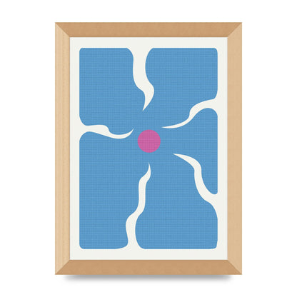 Groovy Abstract Flower Collage Blue Printed Poster - A4 framed
