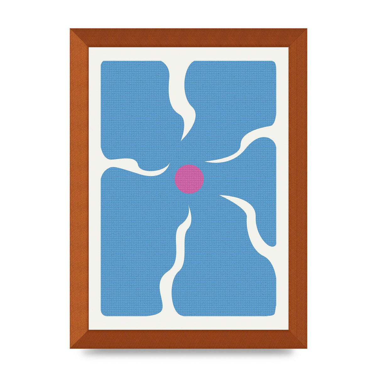 Groovy Abstract Flower Collage Blue Printed Poster - A4 framed
