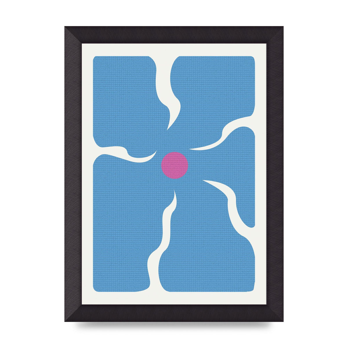 Groovy Abstract Flower Collage Blue Printed Poster - A4 framed
