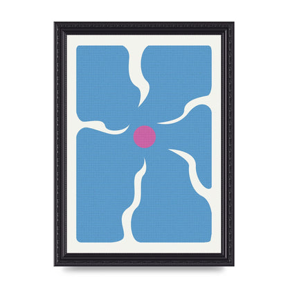 Groovy Abstract Flower Collage Blue Printed Poster - A4 framed