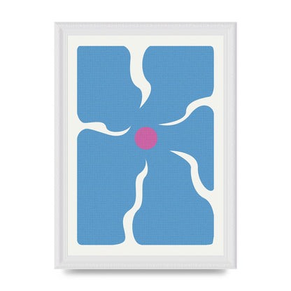 Groovy Abstract Flower Collage Blue Printed Poster - A4 framed