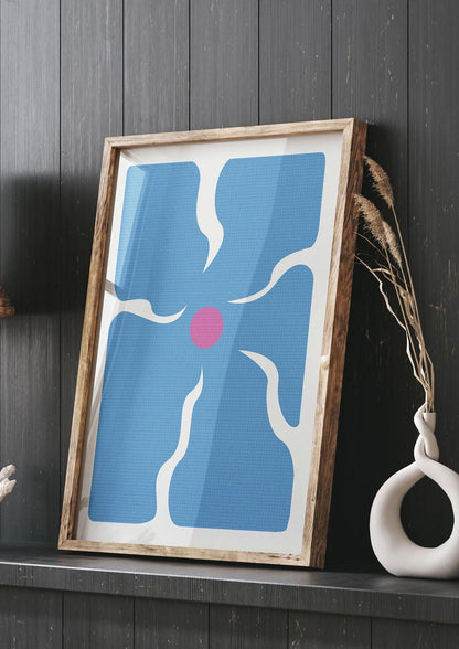 Groovy Abstract Flower Collage Blue Printed Poster - living room 3