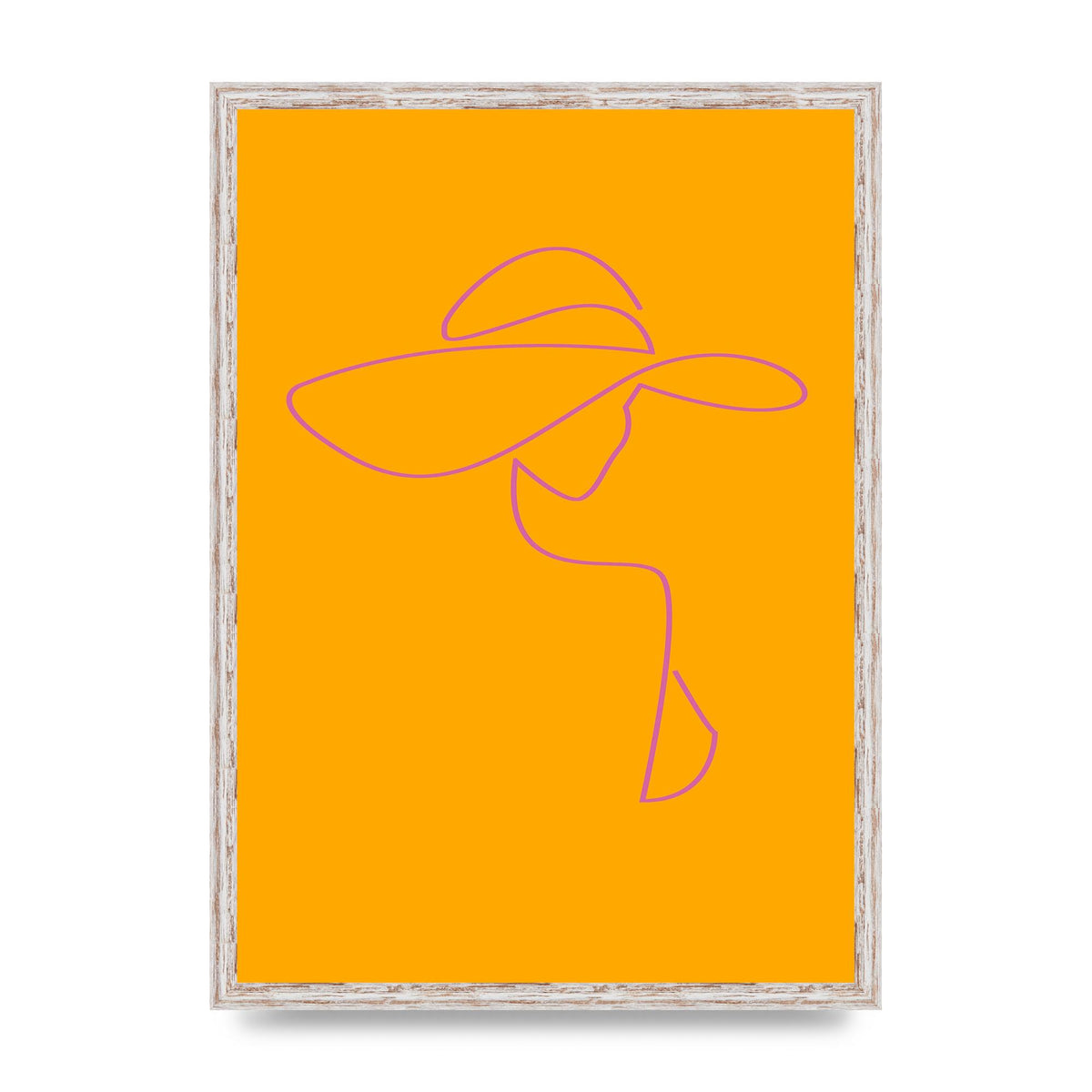 Lady In Hat Line Drawing Orange Pink Printed Poster - A2 framed