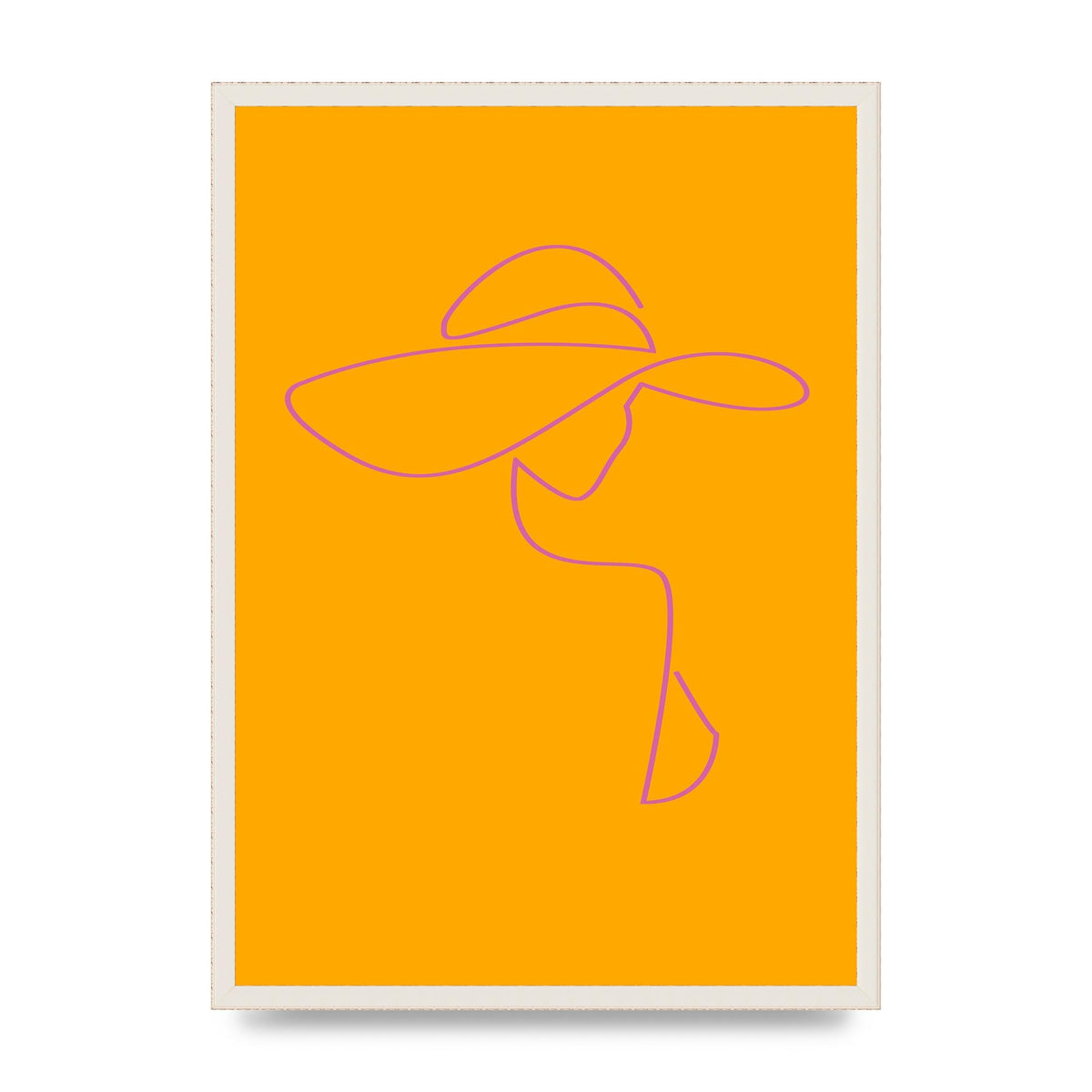 Lady In Hat Line Drawing Orange Pink Printed Poster - A2 framed