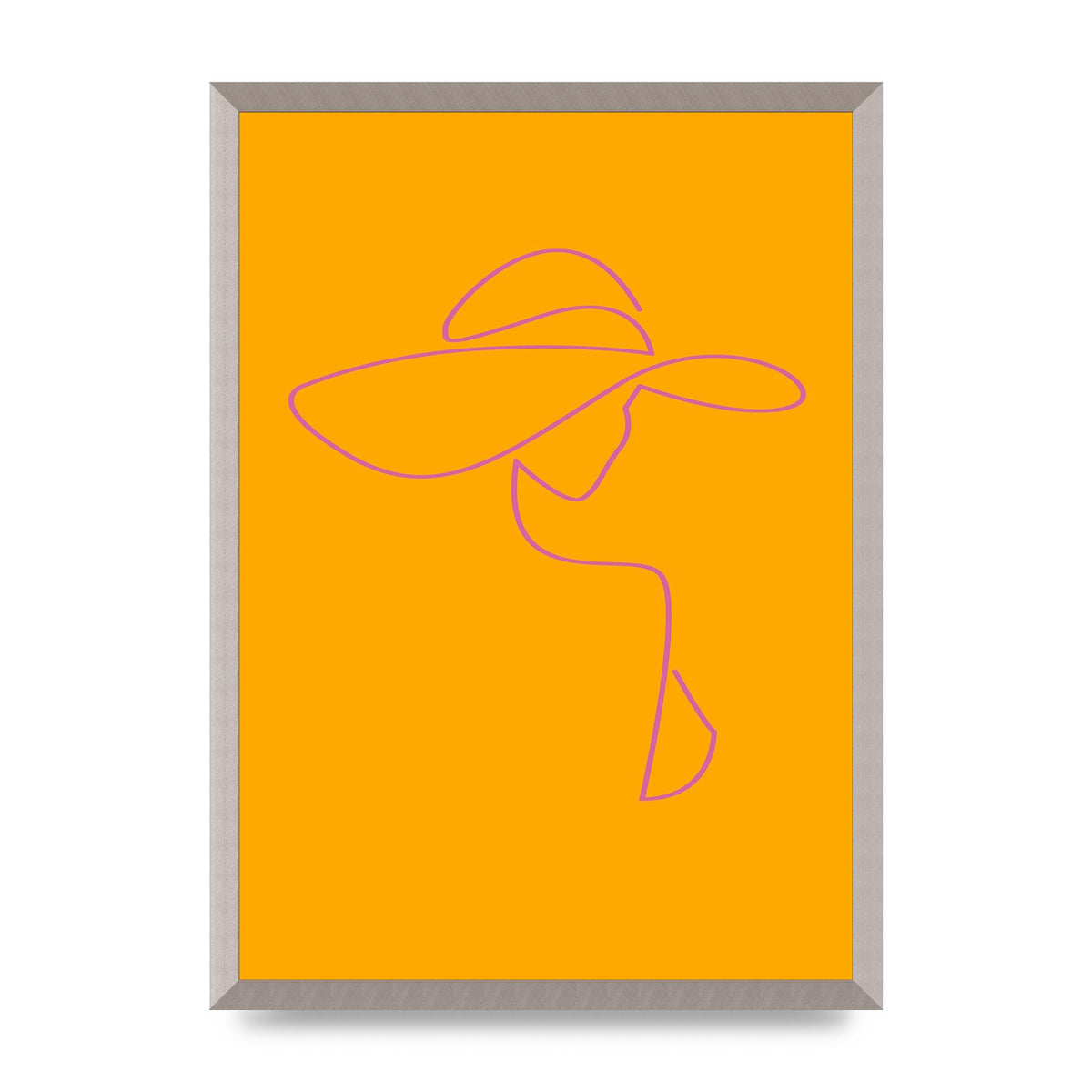 Lady In Hat Line Drawing Orange Pink Printed Poster - A2 framed