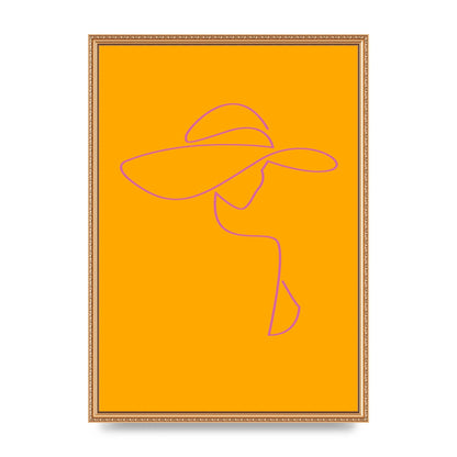 Lady In Hat Line Drawing Orange Pink Printed Poster - A2 framed