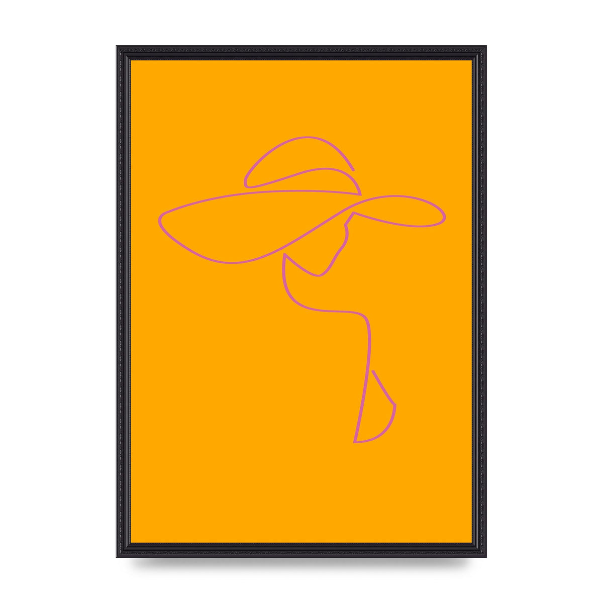 Lady In Hat Line Drawing Orange Pink Printed Poster - A2 framed