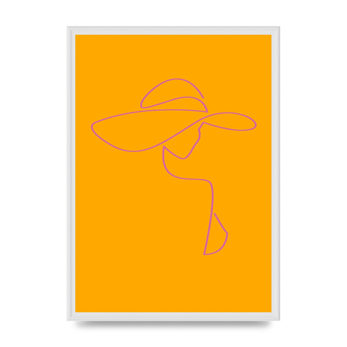 Lady In Hat Line Drawing Orange Pink Printed Poster - A2 framed