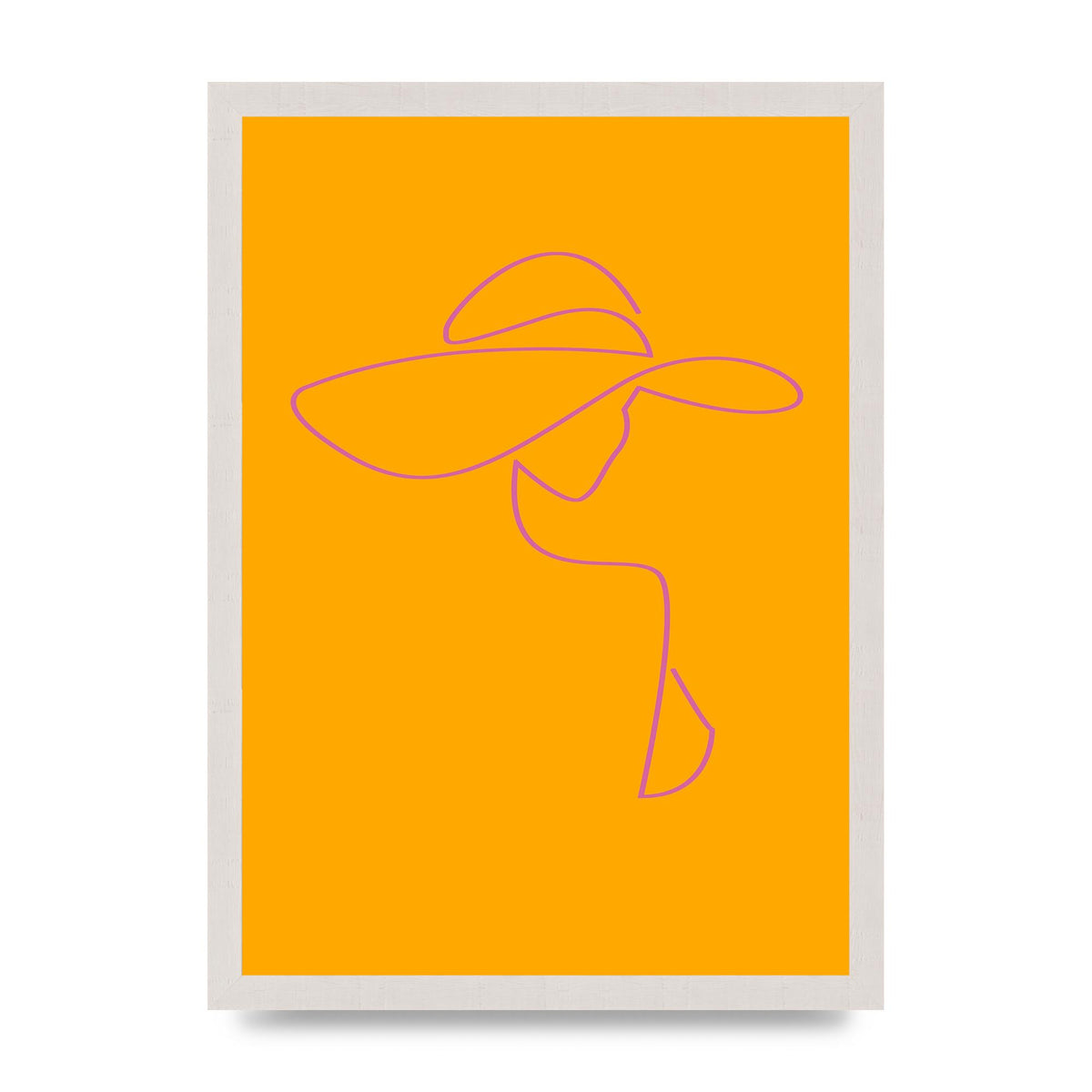 Lady In Hat Line Drawing Orange Pink Printed Poster - A3 framed