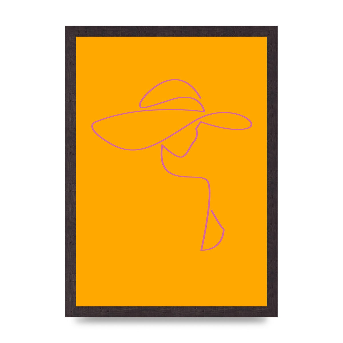 Lady In Hat Line Drawing Orange Pink Printed Poster - A3 framed
