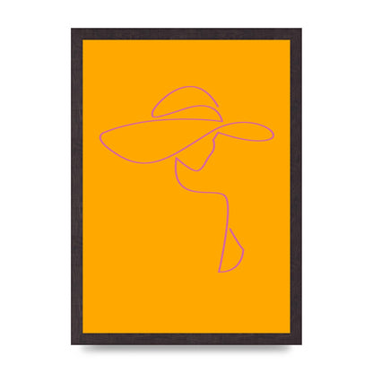 Lady In Hat Line Drawing Orange Pink Printed Poster - A3 framed