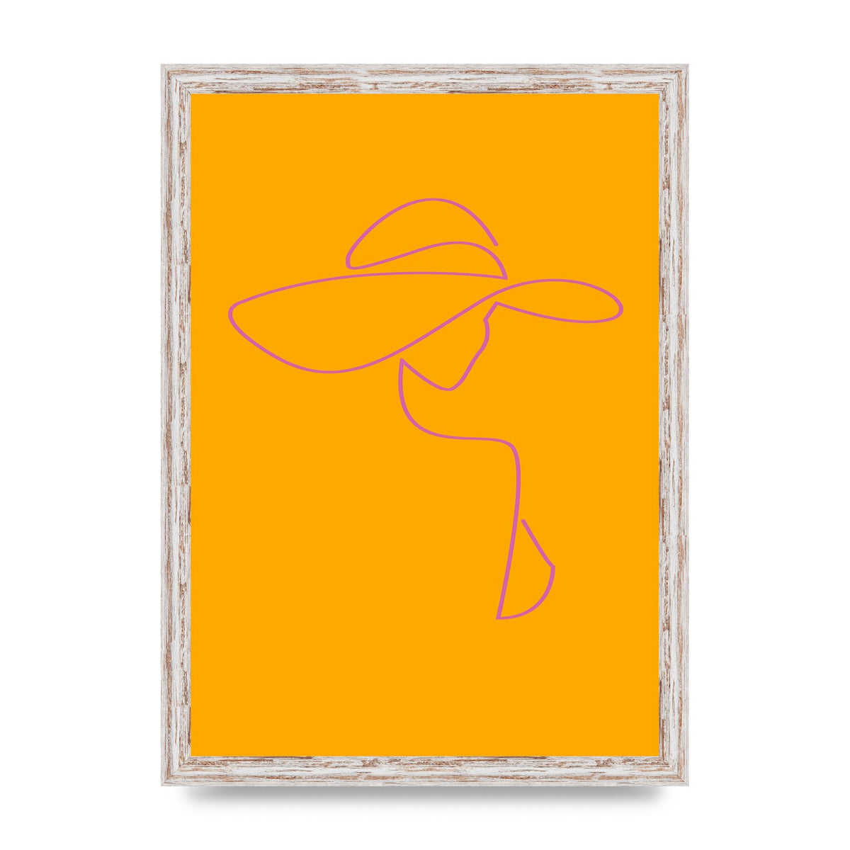 Lady In Hat Line Drawing Orange Pink Printed Poster - A3 framed