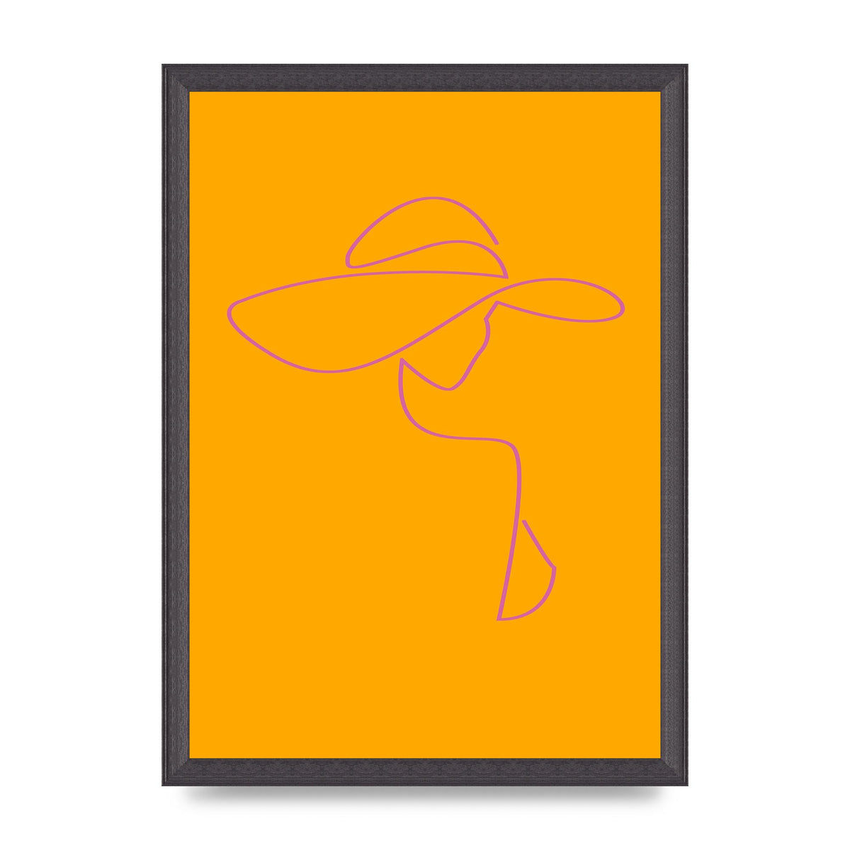 Lady In Hat Line Drawing Orange Pink Printed Poster - A3 framed