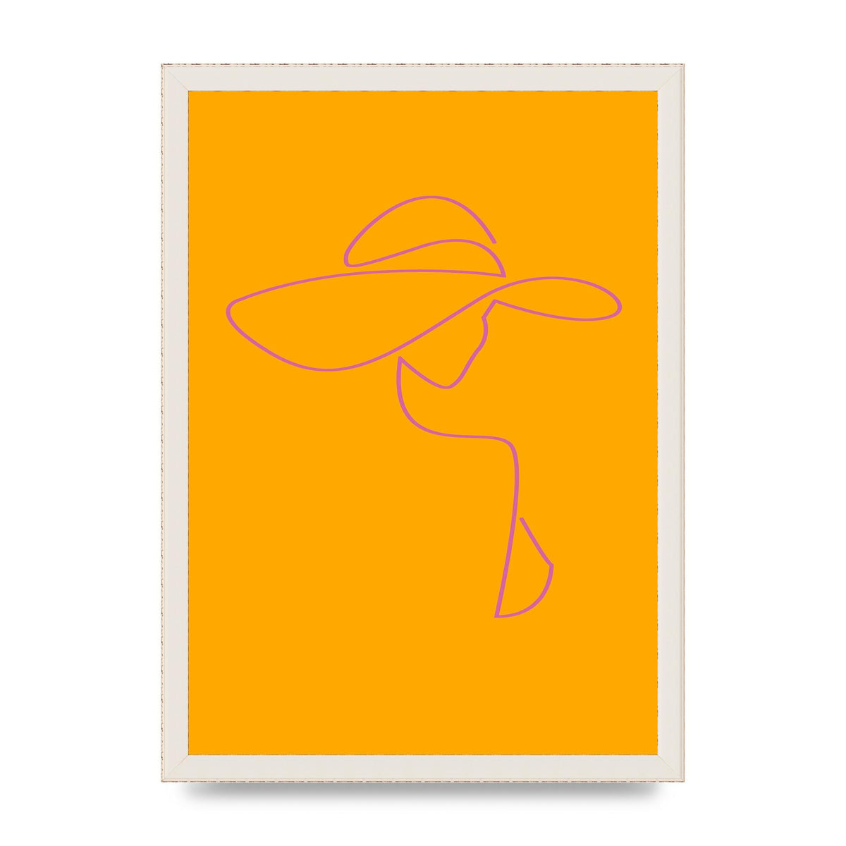 Lady In Hat Line Drawing Orange Pink Printed Poster - A3 framed