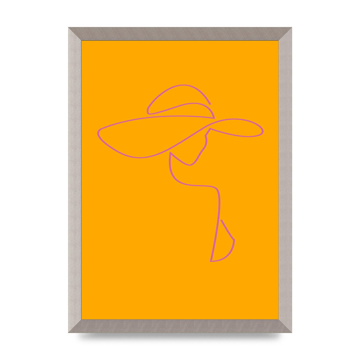 Lady In Hat Line Drawing Orange Pink Printed Poster - A3 framed
