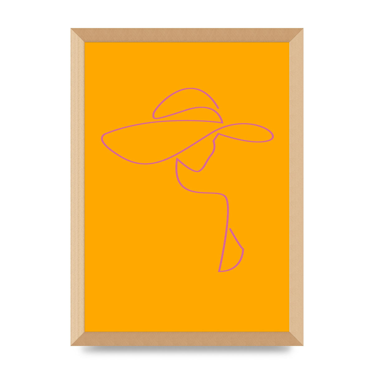 Lady In Hat Line Drawing Orange Pink Printed Poster - A3 framed