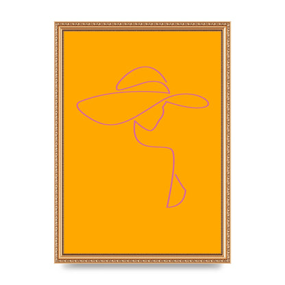 Lady In Hat Line Drawing Orange Pink Printed Poster - A3 framed