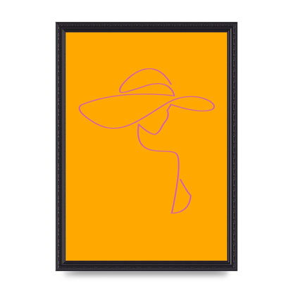 Lady In Hat Line Drawing Orange Pink Printed Poster - A3 framed