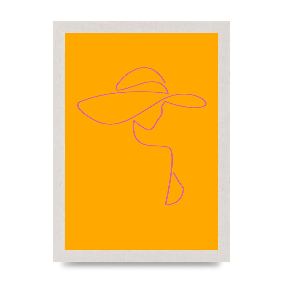 Lady In Hat Line Drawing Orange Pink Printed Poster - A4 framed