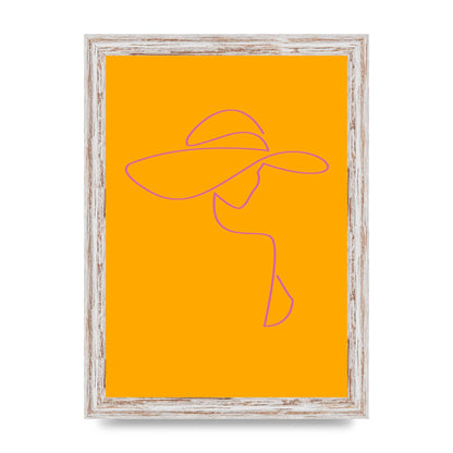 Lady In Hat Line Drawing Orange Pink Printed Poster - A4 framed