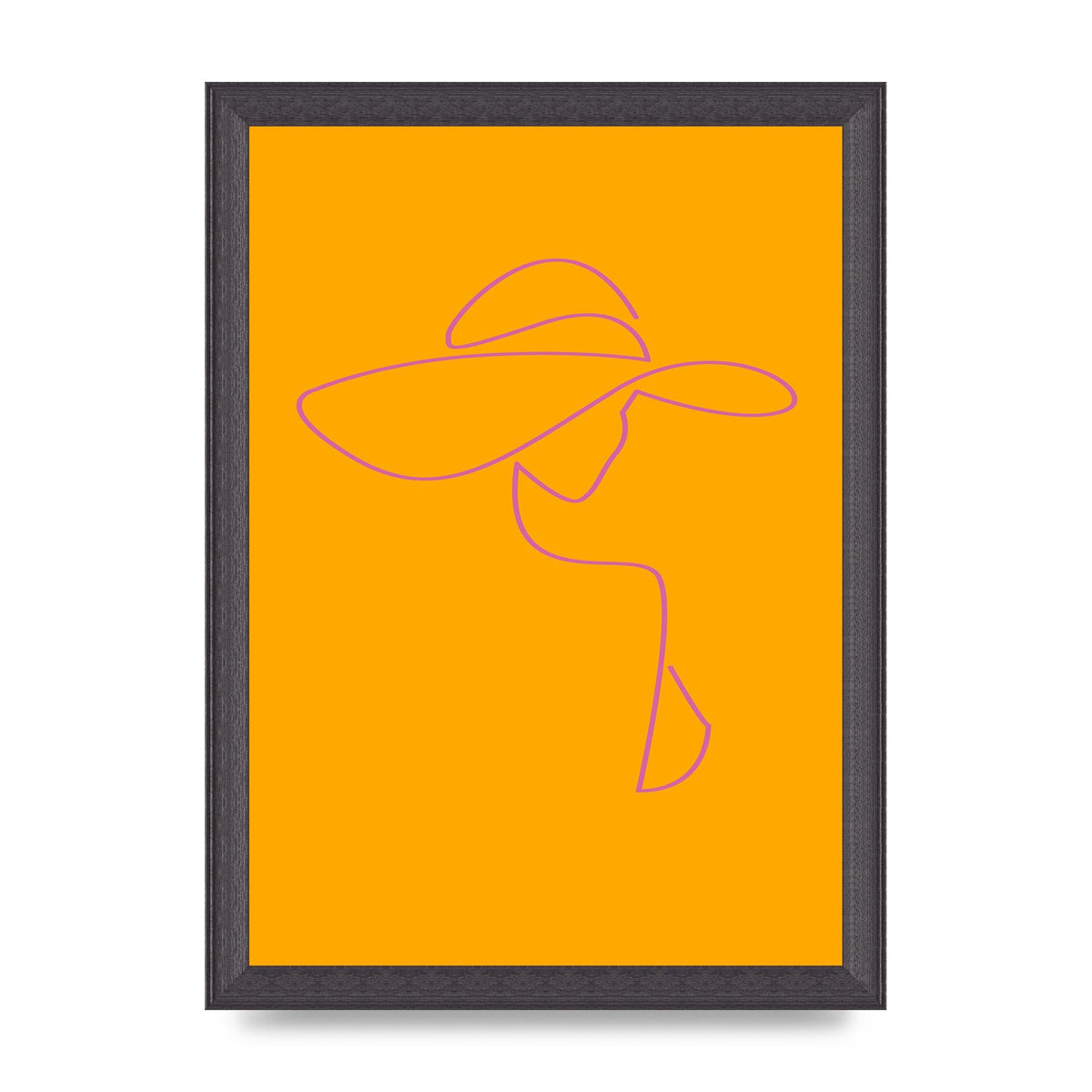 Lady In Hat Line Drawing Orange Pink Printed Poster - A4 framed