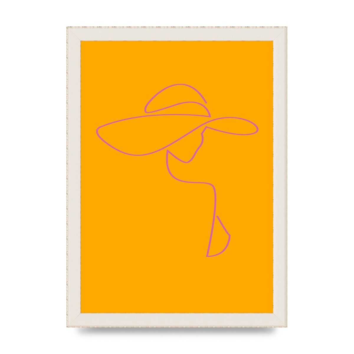 Lady In Hat Line Drawing Orange Pink Printed Poster - A4 framed