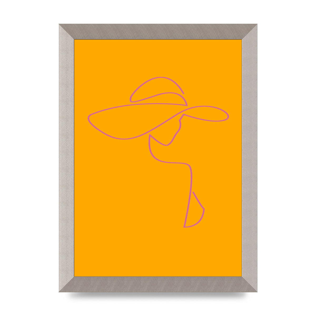 Lady In Hat Line Drawing Orange Pink Printed Poster - A4 framed