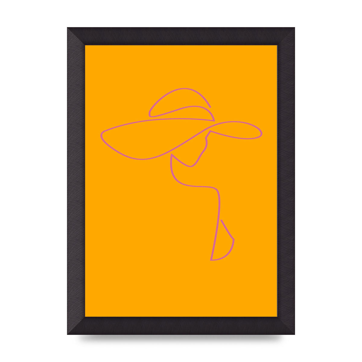 Lady In Hat Line Drawing Orange Pink Printed Poster - A4 framed