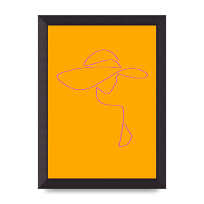Lady In Hat Line Drawing Orange Pink Printed Poster - A4 framed