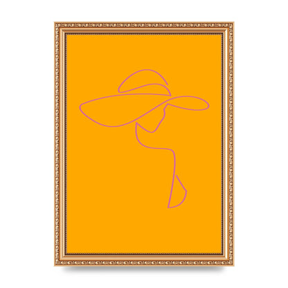 Lady In Hat Line Drawing Orange Pink Printed Poster - A4 framed