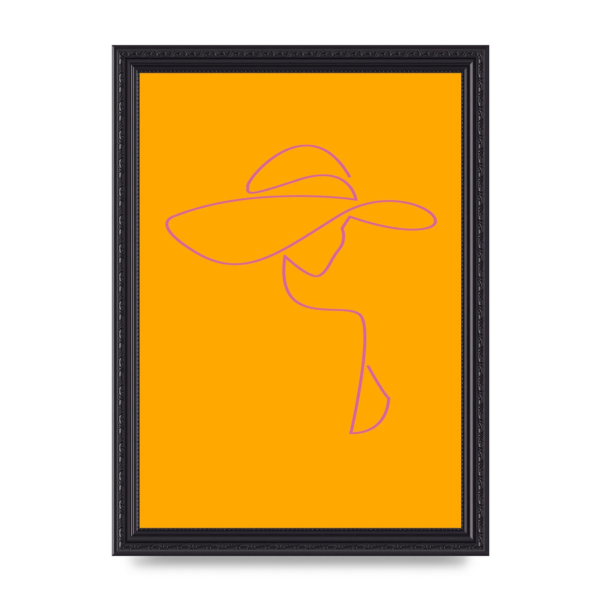 Lady In Hat Line Drawing Orange Pink Printed Poster - A4 framed