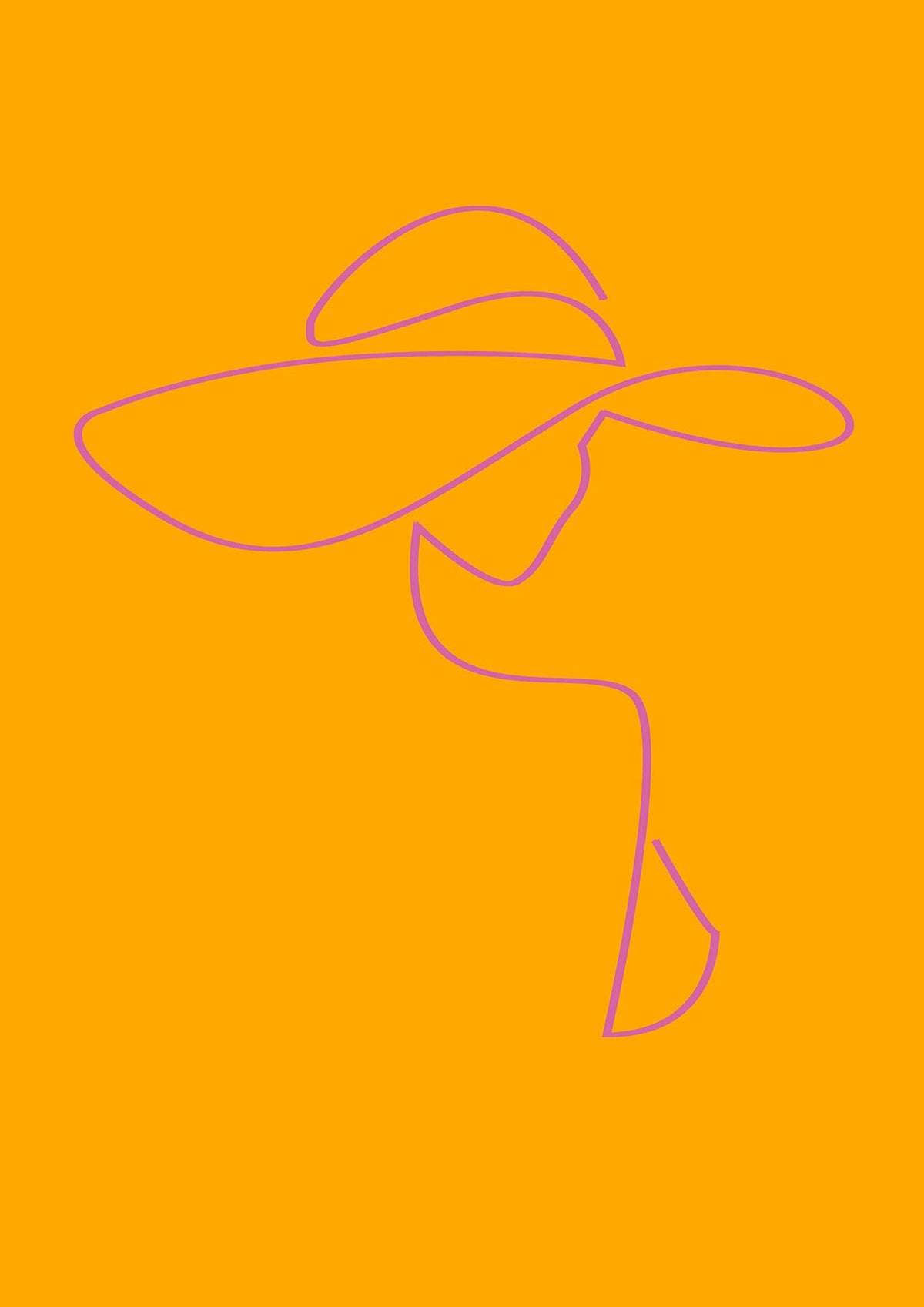 Lady In Hat Line Drawing Orange Pink Printed Poster - detail