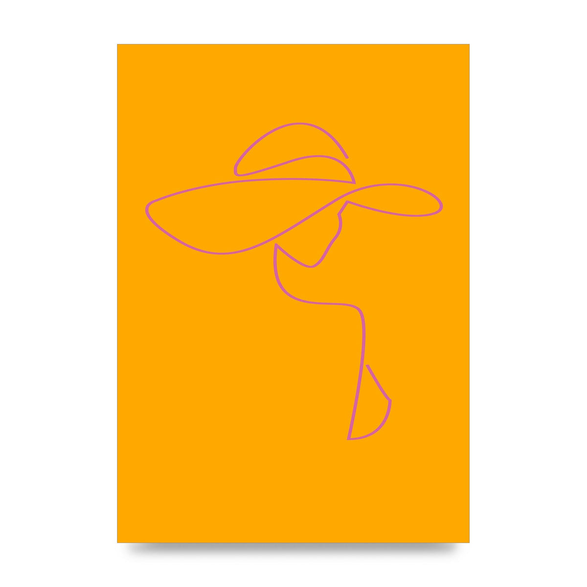 Lady In Hat Line Drawing Orange Pink Printed Poster - unframed print
