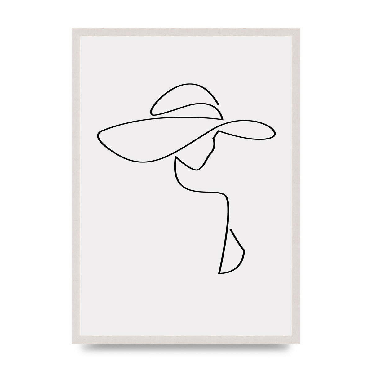 Lady In Hat Line Drawing Black White Wall Art - A2 framed
