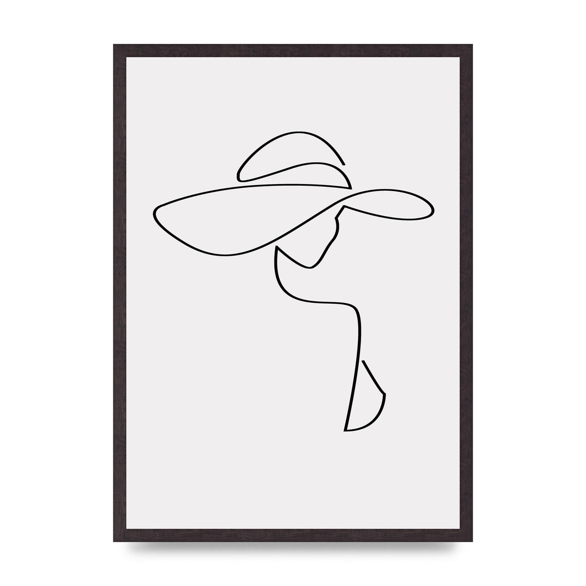 Lady In Hat Line Drawing Black White Wall Art - A2 framed