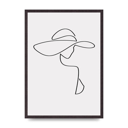 Lady In Hat Line Drawing Black White Wall Art - A2 framed