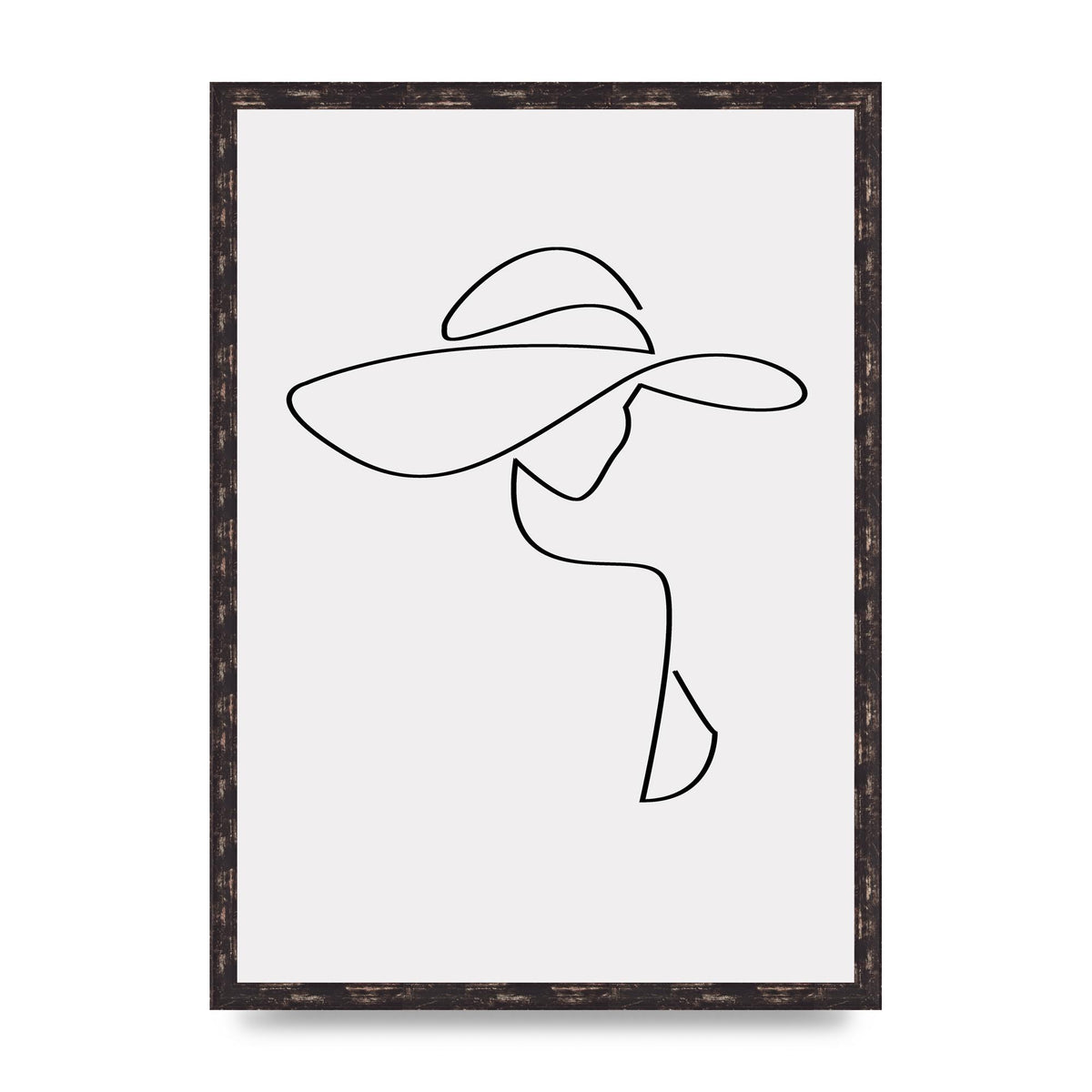 Lady In Hat Line Drawing Black White Wall Art - A2 framed