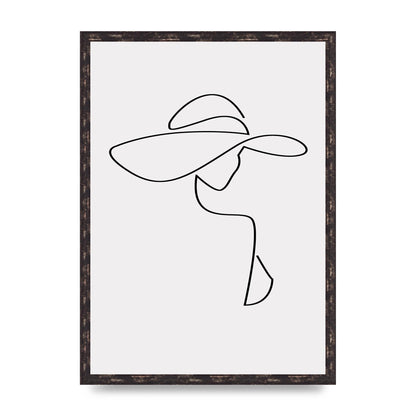 Lady In Hat Line Drawing Black White Wall Art - A2 framed