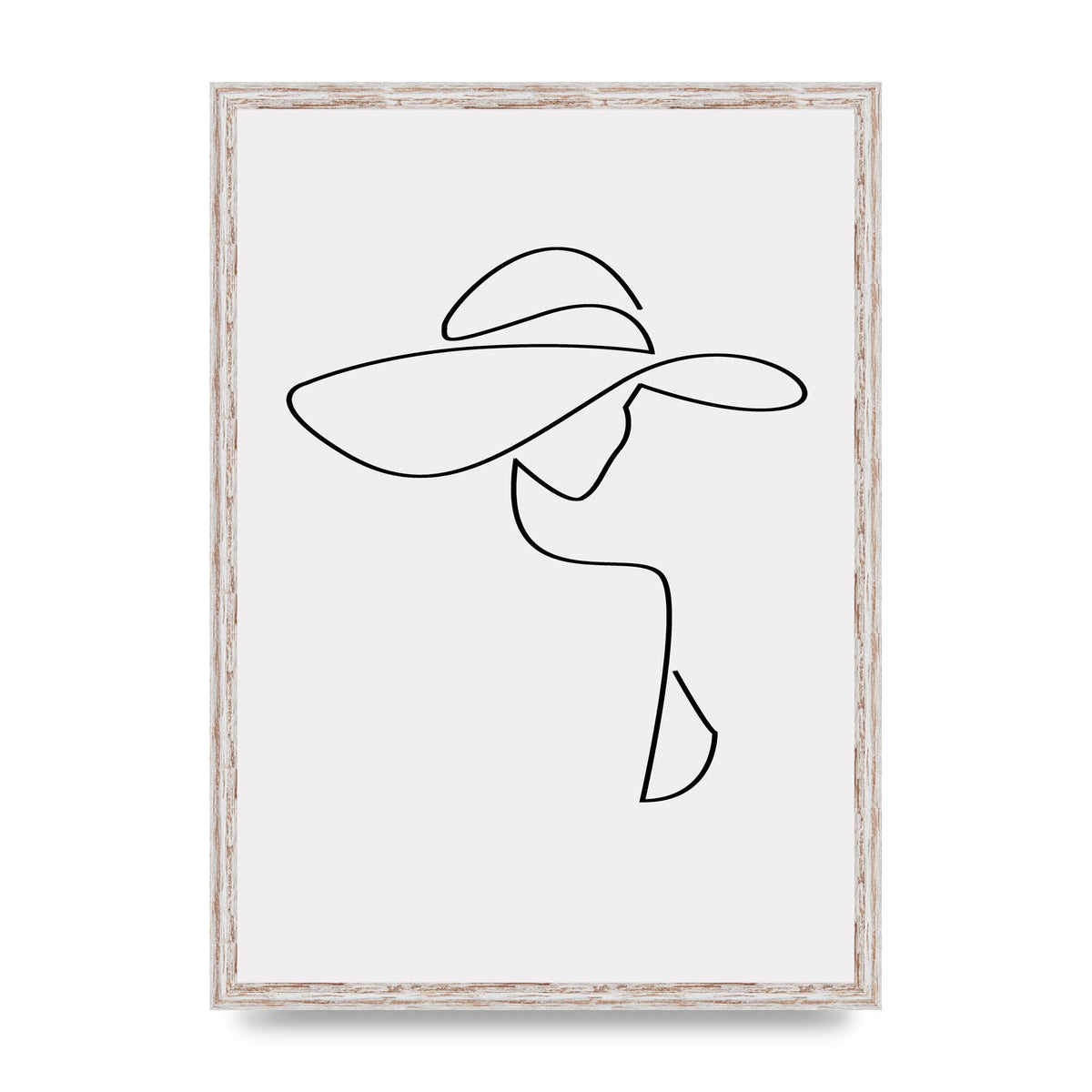 Lady In Hat Line Drawing Black White Wall Art - A2 framed