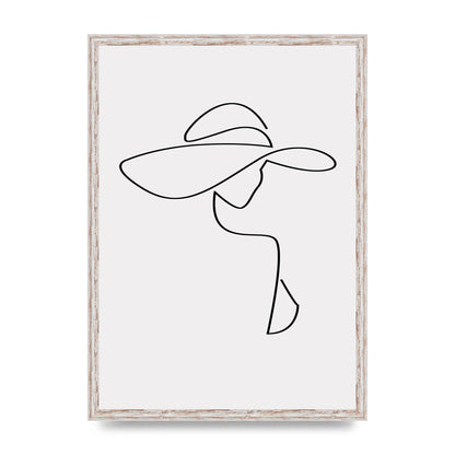 Lady In Hat Line Drawing Black White Wall Art - A2 framed