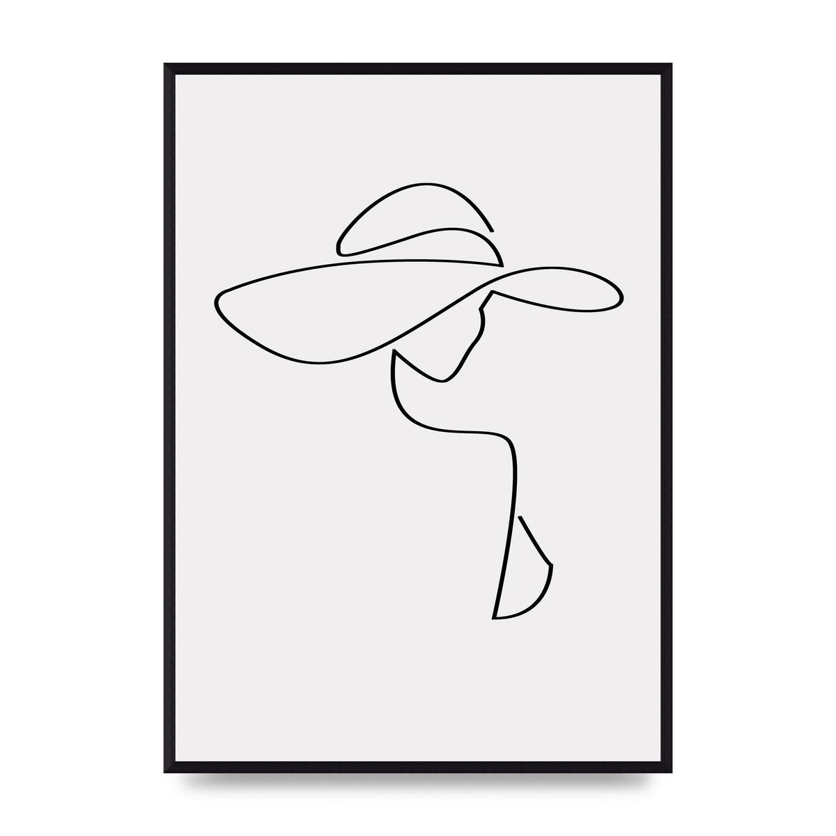 Lady In Hat Line Drawing Black White Wall Art - A2 framed