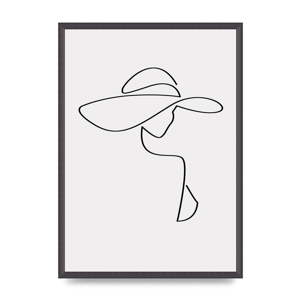 Lady In Hat Line Drawing Black White Wall Art - A2 framed