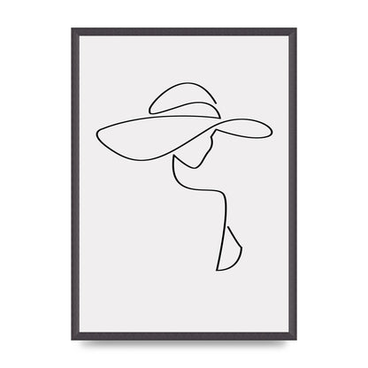Lady In Hat Line Drawing Black White Wall Art - A2 framed