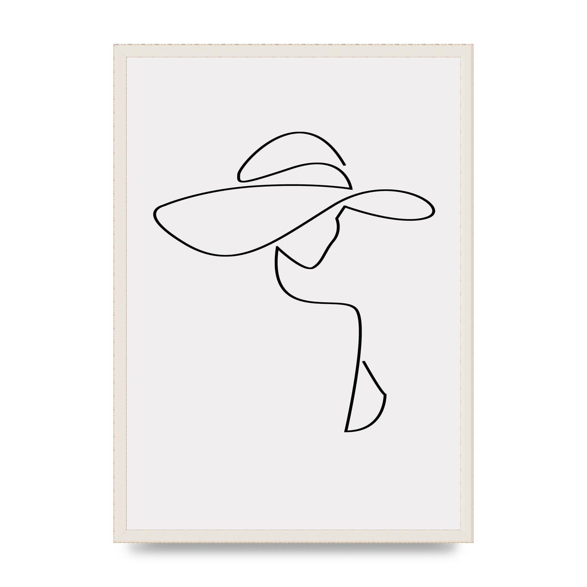 Lady In Hat Line Drawing Black White Wall Art - A2 framed