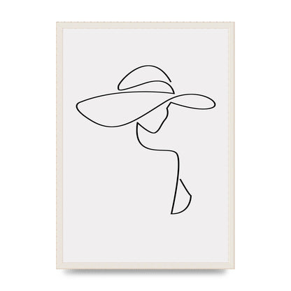 Lady In Hat Line Drawing Black White Wall Art - A2 framed