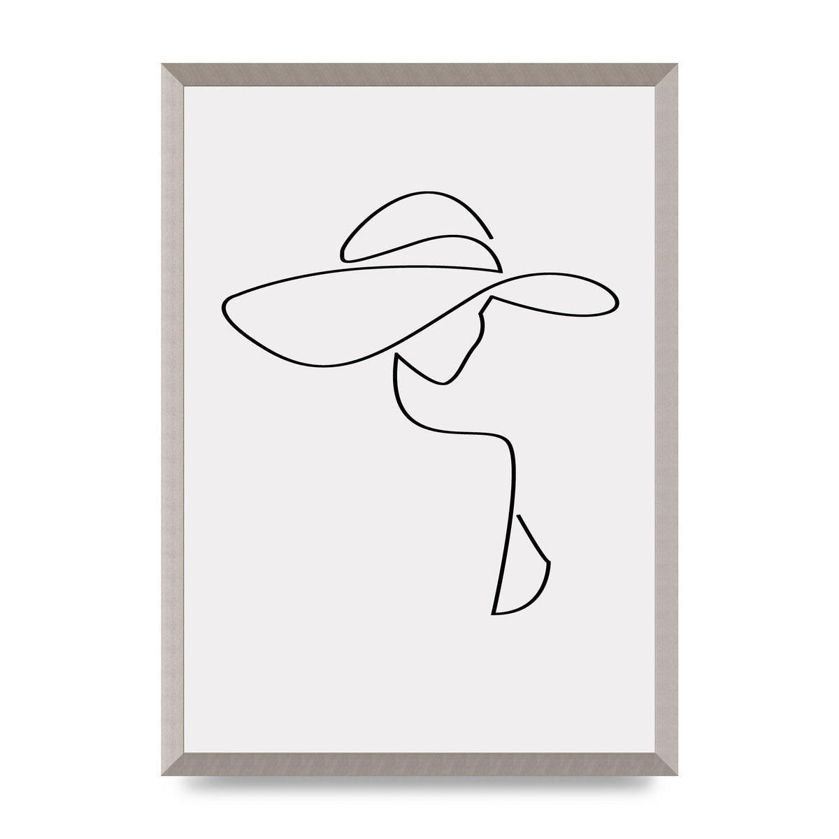 Lady In Hat Line Drawing Black White Wall Art - A2 framed